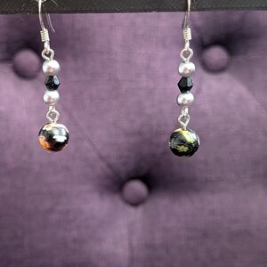 Black Floral Glass Drop Earrings